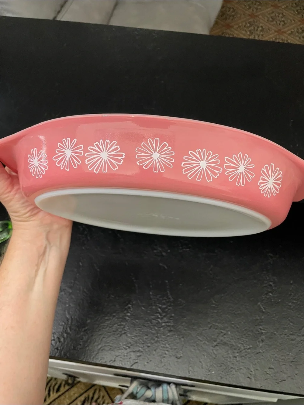 Vintage Pyrex Pink Daisy Divided Casserole Dish with Lid -